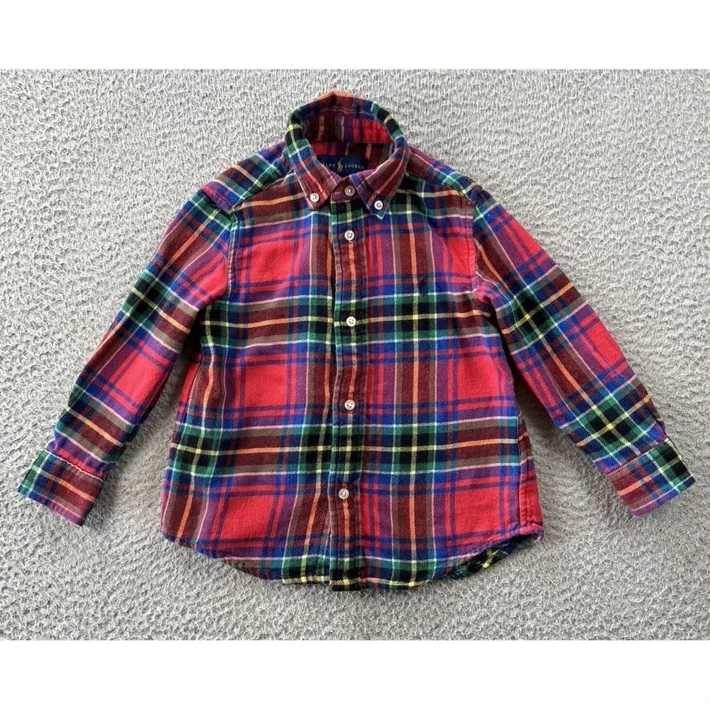Ralph Lauren Flannel Shirt Boys 3t Toddler Button Down Plaid Preppy